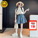 G.DUCKKIDS小黃鴨童裝女童夏裝套裝2025新款兒童衣服女孩娃娃衫上衣牛仔短褲 兩件套腰帶 140 建議130-140cm9-10歲