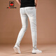 AEMAPE/美國蘋(píng)果 牛仔褲男士冬季新款高端淺色修身小腳彈力休閑長(cháng)褲子男 冰白藍-【高品質(zhì)】彈力修身 32 【腰圍2尺5建議140斤左右】