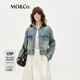 MO&Co.牛仔夾克2025春新品做舊感洗水紋理外套短款棉質(zhì)MBE1JKTT02 牛仔藍色 S 160