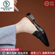 啄木鳥真皮包頭半拖鞋女平跟外穿2025夏新款百搭低跟時(shí)尚穆勒鞋居家皮拖 黑色 37
