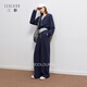 三彩2025秋季新款休閑三件套海軍領(lǐng)外套T恤直筒褲套裝長(cháng)褲S 藏青色 M 160/84A