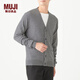 無印良品 MUJI 男式 美利奴羊毛 高針距 V領(lǐng)開衫 M9AA023 灰色 L