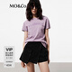 MO&Co.短袖T恤拆洗貼布繡SLOGAN臟染圓領(lǐng)骨位磨白H型寬松摩安珂 霧紫色 S 160