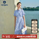Navigare意大利小帆船女全棉條紋連衣裙短袖收腰中長裙2322875516 藍 M