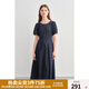 獨束大碼女裝【線雕裙】牛仔連衣裙夏季萊賽爾天絲透氣顯瘦背心裙 牛仔藍-短袖長款 XL （尺碼：3）