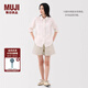 無印良品（MUJI）女式 漢麻 棉 輕便短褲 褲子女款休閑褲 25年夏季 女裝BE1W0C5S 象牙色條紋 M （160/66A）