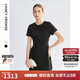 朗姿2025年夏季新款黑色氣質(zhì)收腰短袖女裙子法式高級感高知連衣裙 黑色 2XL