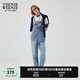 Teenie Weenie【天絲混紡】小熊女春季元氣時尚牛仔連體長褲背帶褲 中藍(lán)色 S (160)