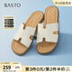 百思圖25夏新款簡約時尚戶外休閑一字拖平跟女拖鞋F(xiàn)3035BT5 米色 37