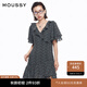 moussy 女裝新品V領(lǐng)荷葉邊茶歇裙碎花連衣裙女028HSZ30-1811 025花紋黑色 S 00001