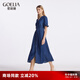 歌莉婭涼感牛仔連衣裙女顯瘦夏季復(fù)古收腰文藝氣質(zhì)中長(zhǎng)款裙子1C4C4J490 75U牛仔藍(lán) S