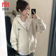 妙妙禧美式復古衛衣女秋冬韓系慵懶風(fēng)oversize潮牌感拉鏈開(kāi)衫外套冬 白灰色【秋冬季-厚款】 款 L 【105-120斤】