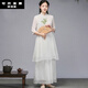 菲洛曼禪服佛系女夏天新款中國風改良漢服旗袍中式禪意茶服仙氣雪紡 2298白色上衣+2121白色褲子 2XL