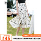 百圖betu女裝夏季新款半身裙法式優(yōu)雅花卉高腰半身裙女2303T67 米白 L