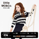 little MO&Co.童裝兒童春秋裝女童翻領條紋套頭針織衫polo領上衣 黑白條色2 155 155/72