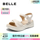 百麗（Belle）寬條帶休閑涼鞋女2025夏季新款商場(chǎng)同款真皮厚底涼鞋D6N2DBL5 米白 37 (235mm)