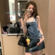 渝鼎福美式復古牛仔背帶裙女2025夏季a字顯瘦2025新款工裝裙短裙連衣裙 藍色M