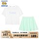 Skechers斯凱奇童裝女童針織短袖短裙夏季套裝兒童戶外舒適T恤衫P224G043 亮白色/0019 165 cm