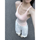 粉色吊帶背心女夏季2025新款美背運動彈力修身顯瘦低u領(lǐng)T恤上衣潮 粉色 M