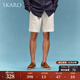 SKARO【250G棉麻】新款雙褶休閑短褲男舒適透氣抽繩五分褲2025夏 白色SKB293 L