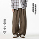 VUUG褶皺日系工裝褲男春夏直筒寬松闊腿彎刀休閑長(cháng)褲 XL  咖色
