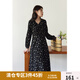 獨(dú)束大碼女裝法式甜美V領(lǐng)碎花連衣裙女春裝新款微胖mm顯瘦茶歇裙 黑底棕花 L (尺碼：2)