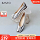 百思圖24秋時(shí)尚蝴蝶結(jié)方頭淺口女單鞋A4502CQ4 銀色 38
