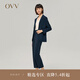 OVV2022秋冬新款女裝高彈針織通勤職業(yè)煙管褲套裝西褲 藏青A6 XL