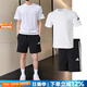 阿迪達(dá)斯（adidas）運(yùn)動(dòng)套裝男 25夏新款舒適透氣圓領(lǐng)短袖T恤休閑五分褲短褲 兩件套 白色T恤+五分褲（帶內(nèi)襯） XL【180-185cm/170-180斤】