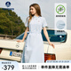 Navigare意大利小帆船短袖連衣裙女士夏季棉質(zhì)斜領(lǐng)裙子時(shí)尚顯瘦半袖a字裙 冰水藍(lán) M 碼