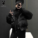 花花公子（PLAYBOY）冬季2025新款韓版假兩件設計痞帥純色加厚立領(lǐng)棉衣男士休閑外套潮 黑色【假兩件】 XL