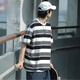 OEHE美式純棉條紋短袖T恤男士夏季潮流寬松上衣服情侶裝半袖打底衫男 黑色條紋 3XL （170-190斤）