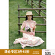獨束大碼女裝【兩穿設計】法式碎花茶歇吊帶連衣裙夏裝燈籠袖裙子 水晶玫瑰 L (尺碼：2)