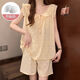 桂岐睡衣帶胸墊2025夏季新款簡(jiǎn)約波點(diǎn)背心短褲可愛(ài)甜美家居服女套裝 米黃 L 建議100-120斤