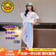 G.DUCKKIDS童裝女童夏裝套裝兒童衣服女大童夏季25新款短袖防蚊褲運動裝女孩 套裝 150 尺碼11~12歲【140-150cm】