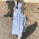 貞喜氣 法式藍(lán)色格子吊帶連衣裙子女夏新款小個(gè)子海邊度假氣質(zhì)長(zhǎng)裙 M 【90~108斤】