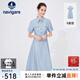 Navigare意大利小帆船連衣裙女士夏季短袖顯瘦百搭襯衫裙通勤時(shí)尚收腰長(cháng)裙 邦迪藍 L 碼