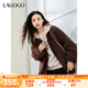 lagogo巴恩風(fēng)仿羊羔絨厚外套女拉谷谷2024年冬季新款連帽休閑上衣 棕色 S