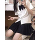 皓娥 短袖JK制服套裝白色襯衫女學(xué)院風(fēng)短裙日系寬松學(xué)生基礎款百搭 套裝【白襯衫+黑百褶+領(lǐng)結】 S 建議90斤內