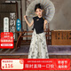 ASK JUNIOR女童漢服套裝兒童輕薄國風(fēng)新中式T恤+滿印長褲中大童童裝  160