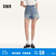 森馬（Semir）牛仔褲女寬松美式熱褲酷颯風(fēng)夏街頭毛邊短褲復(fù)古辣妹103324122010