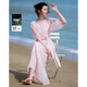 德瑪納【含兩件套】夏季淡人風(fēng)萊賽爾長(zhǎng)裙可調(diào)節(jié)腰大圓領(lǐng)女式連衣裙