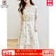 AEMAPE高端時(shí)尚碎花連衣裙女2025年夏季新款小個(gè)子雪紡衫收腰顯瘦長裙子 杏竹葉 L 110-125斤