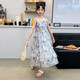 女童連衣裙夏2025新款大童女孩洋氣時髦吊帶裙女孩夏日碎花公主裙 藍(lán)色【高品質(zhì)】 160