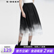 S.DEER圣迪奧女裝時尚松緊網(wǎng)紗撞色暈染不規(guī)則長裙S22181112 黑色/91 S/160