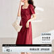尚都比拉短袖連衣裙女夏季復(fù)古赫本風(fēng)氣質(zhì)通勤裙子中長款A(yù)字裙 紅色 L