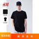 H&M男裝女裝T恤夏季柔軟圓領(lǐng)中長款oversize休閑短袖上衣0598755 黑色 XL 180/116
