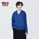 無(wú)印良品（MUJI）女式 水洗米蘭諾羅紋針織 開(kāi)領(lǐng)POLO衫毛衣長(zhǎng)袖針織衫 藍(lán)色 M(160/84A)
