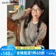 西遇灰色短款毛衣外套女2024年冬季新款毛絨金屬扣慵懶風針織開衫 卡其色 M