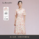 拉珂蒂（La Koradior）[100桑蠶絲]女時(shí)尚夏款法式V領(lǐng)印花真絲連衣裙 淡紅 L